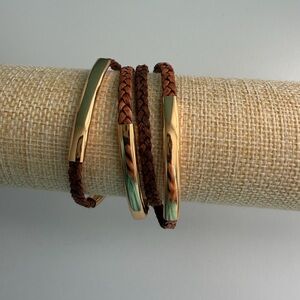 Lizzy James Mini Addison Brown Braided Leather with Gold Accents Wrap Bracelet